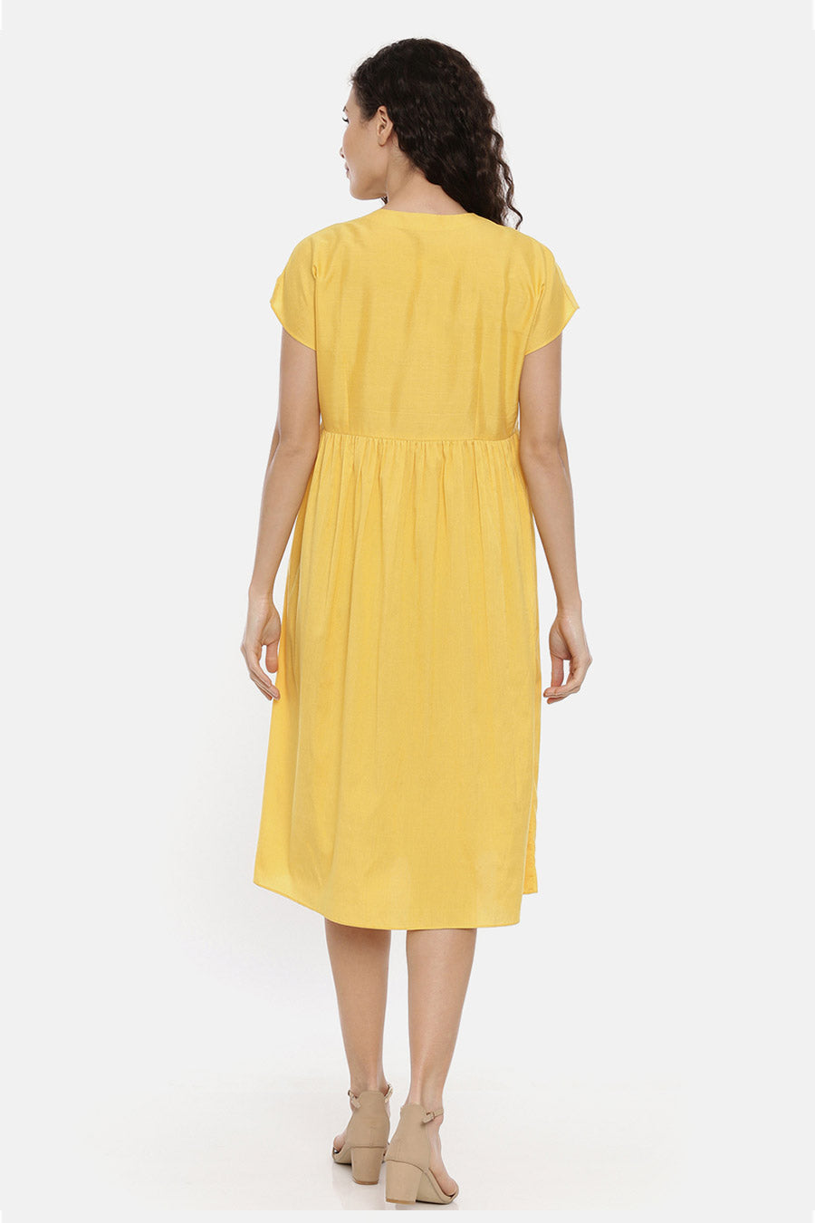 Yellow Drop Shoulder Embroidered Dress