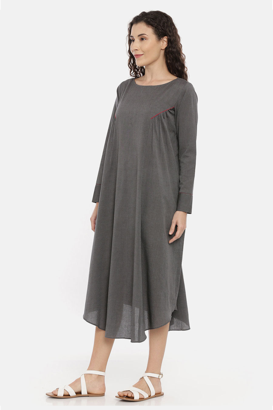 Grey Cotton Grathered Dress