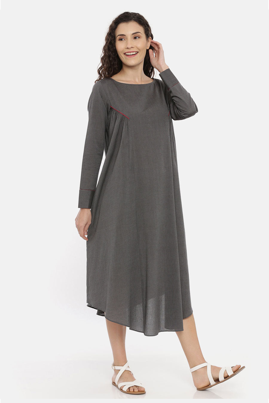 Grey Cotton Grathered Dress