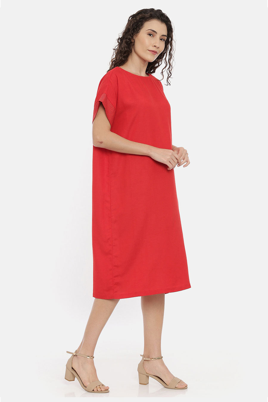 Red Straight Cut Embroidered Dress