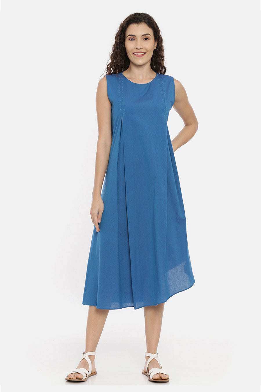 Blue Cotton Asymmetrical Dress