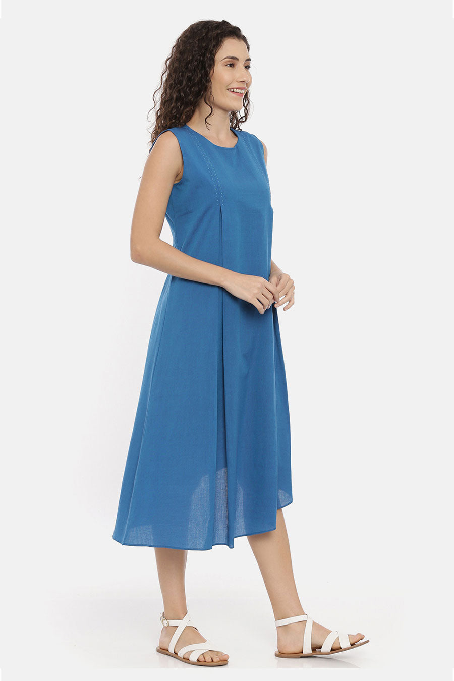 Blue Cotton Asymmetrical Dress