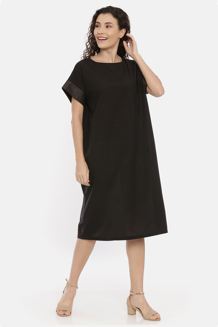 Black Straight Cut Embroidered Dress