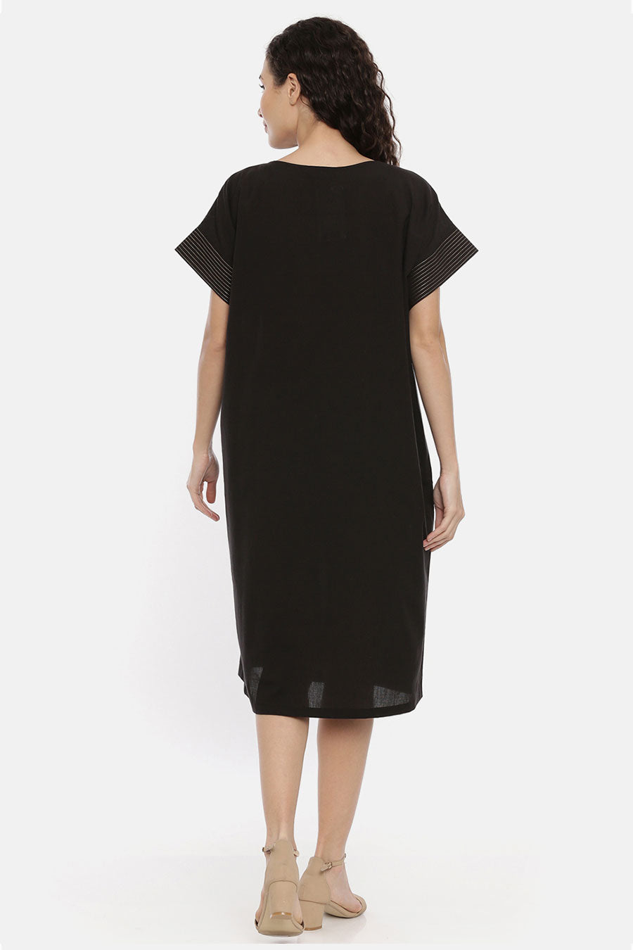 Black Straight Cut Embroidered Dress