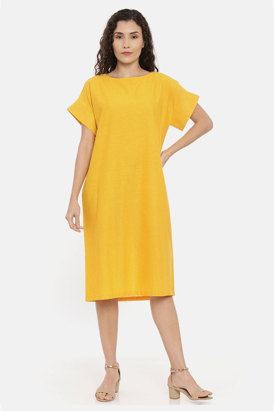 Yellow Straight Cut Embroidered Dress