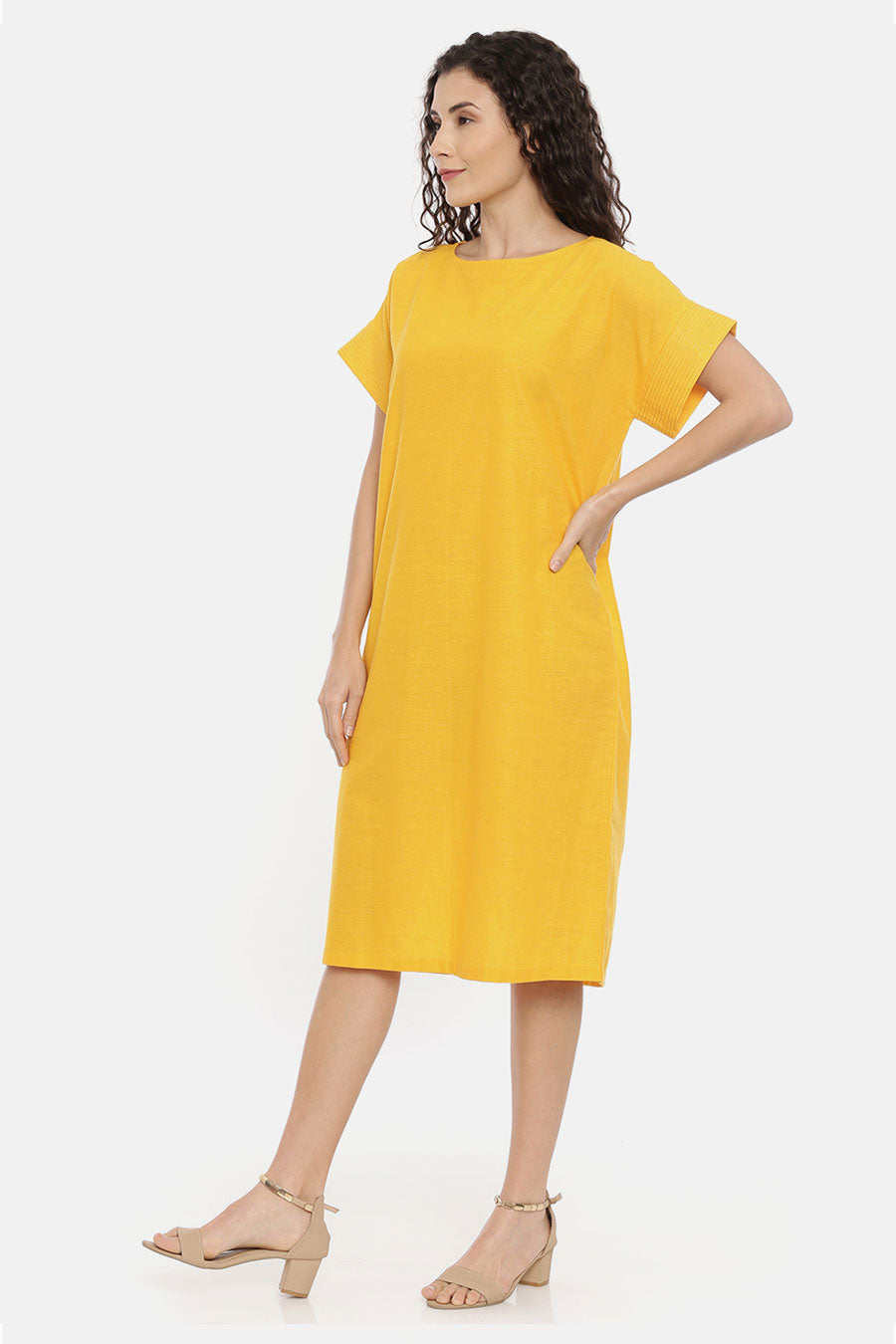 Yellow Straight Cut Embroidered Dress