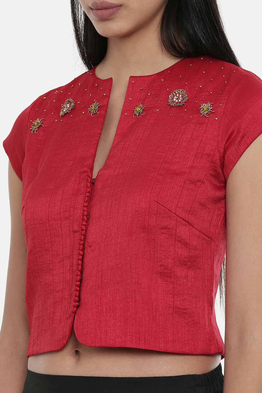 Red Silk Long Blouse