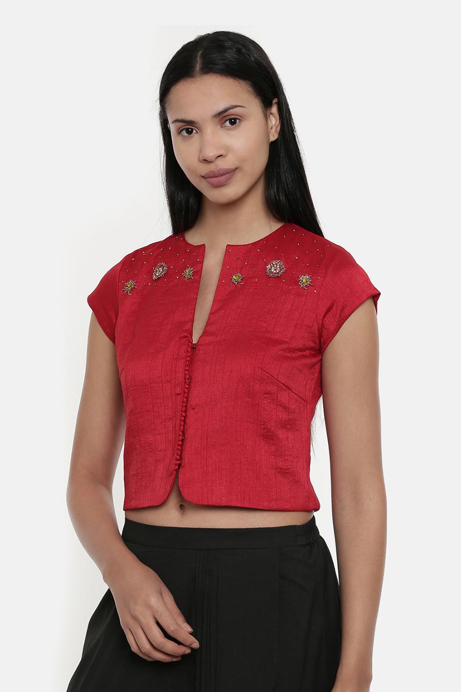 Red Silk Long Blouse