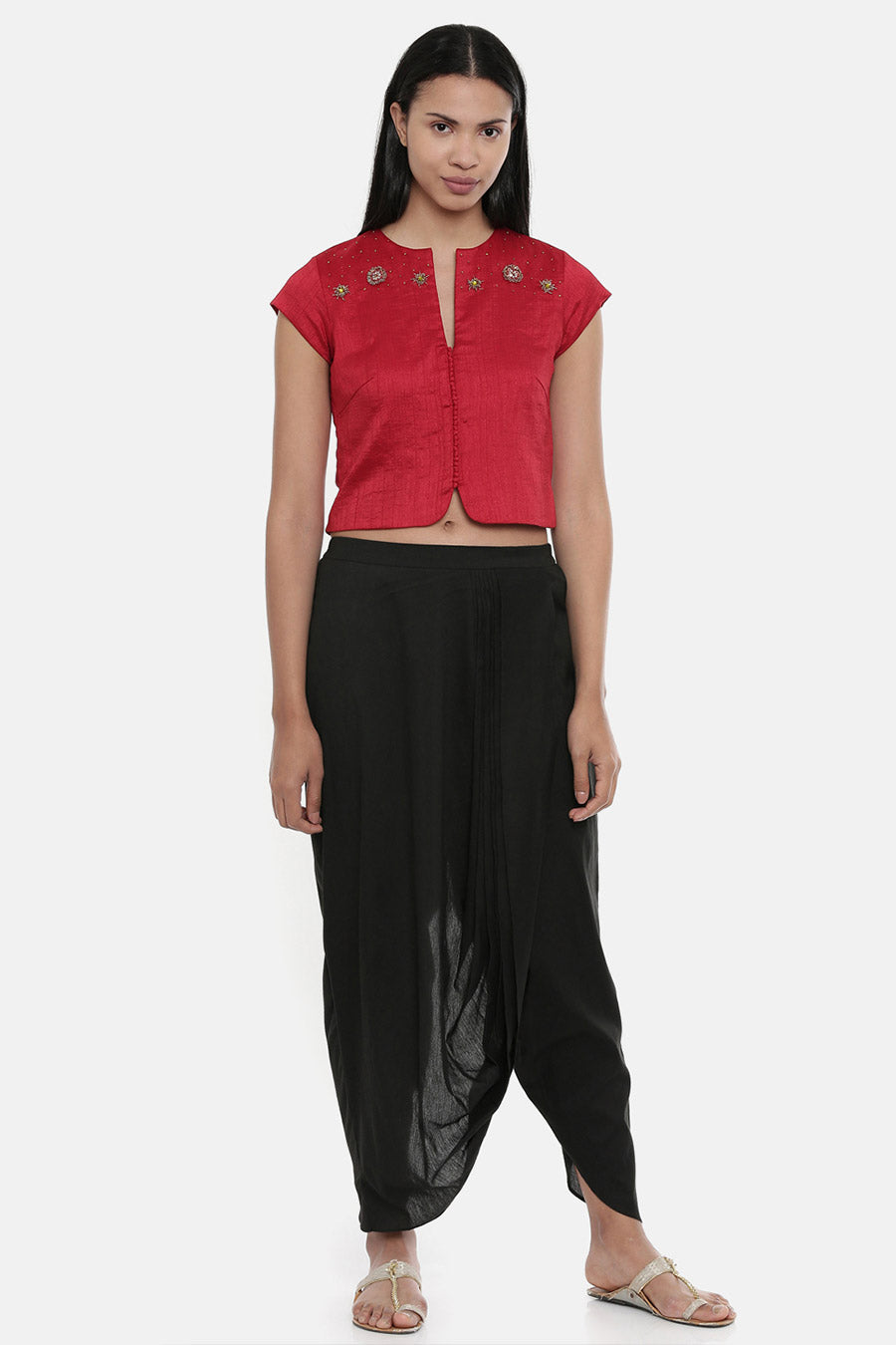 Red Silk Long Blouse
