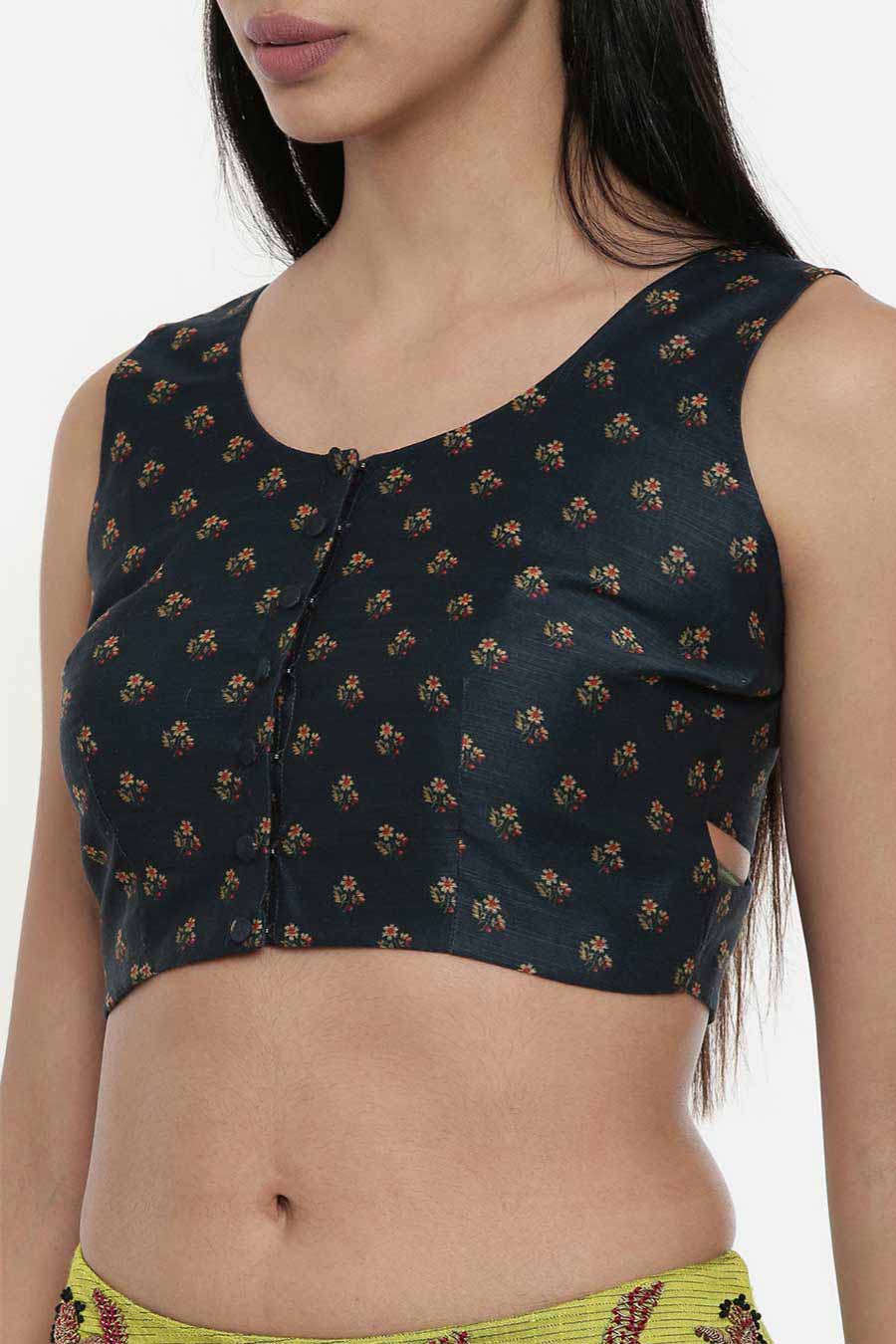 Dark Green Chanderi Short Blouse