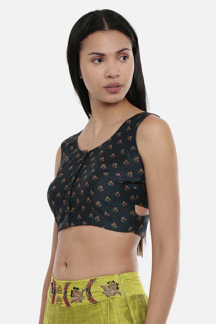 Dark Green Chanderi Short Blouse