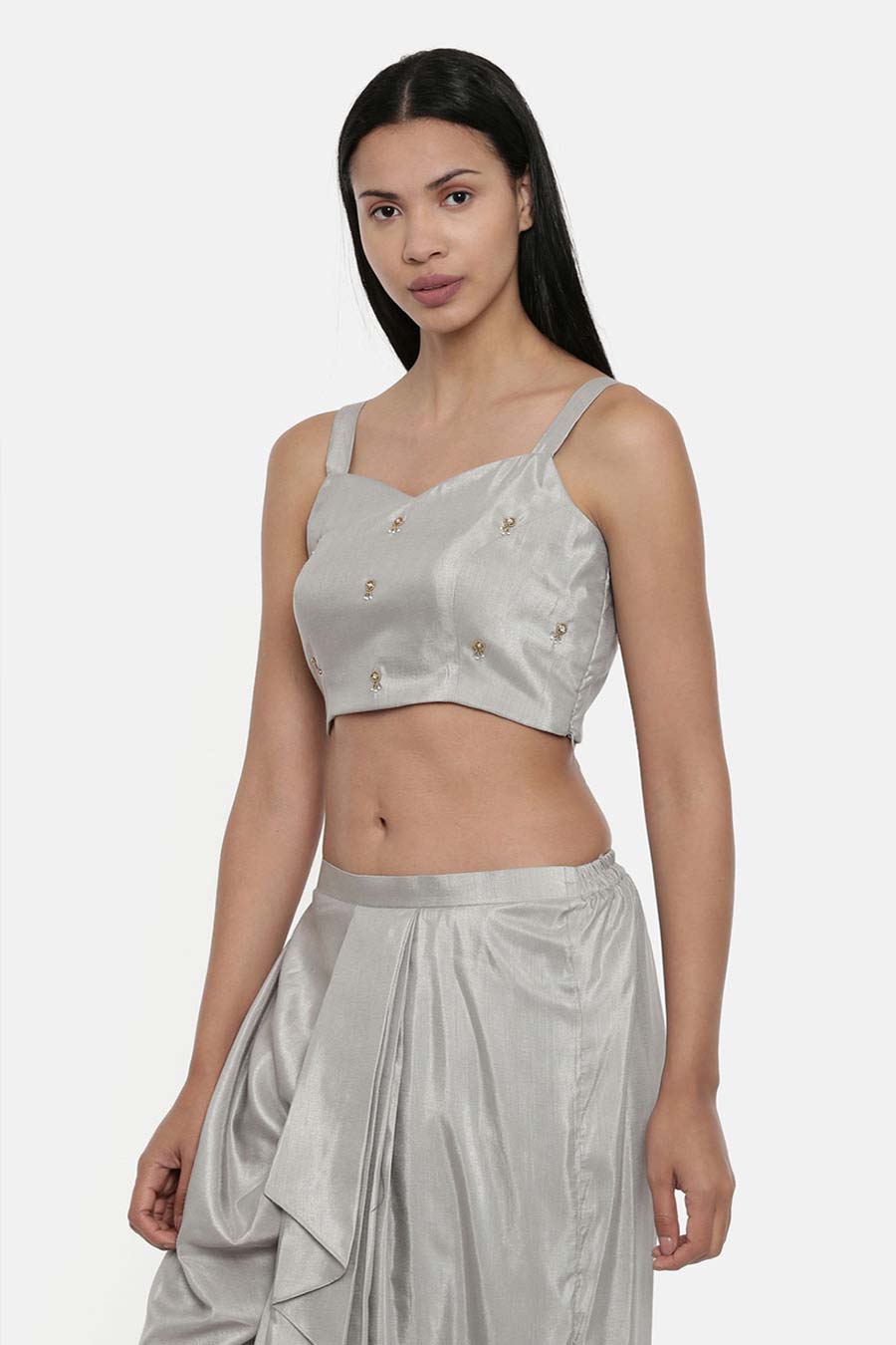 Silver Grey Silk Spaghetti Blouse