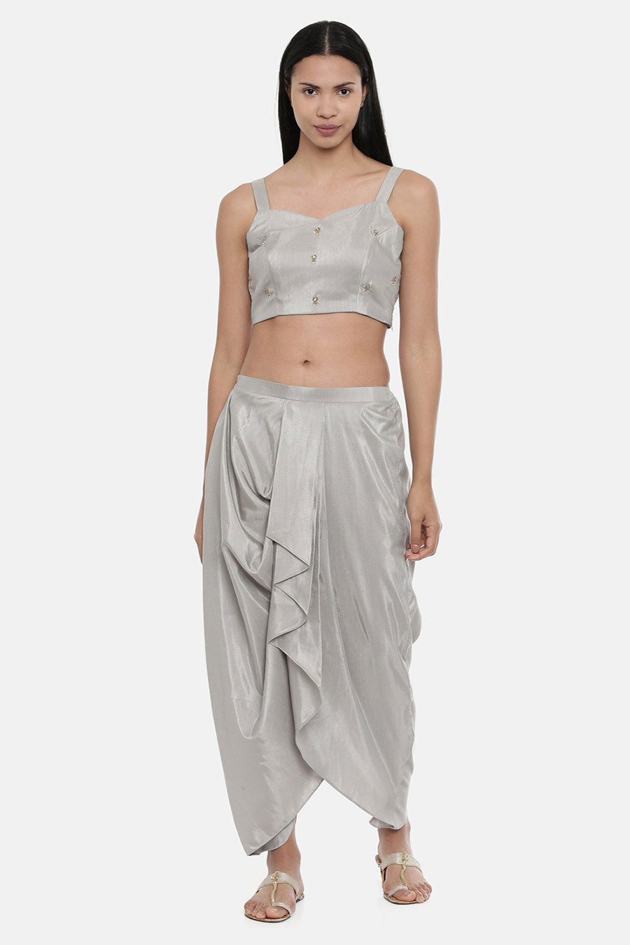 Silver Grey Silk Spaghetti Blouse