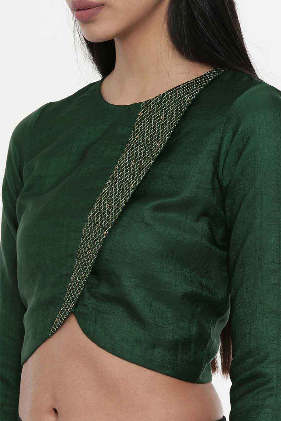 Bottle Green Long Silk Blouse