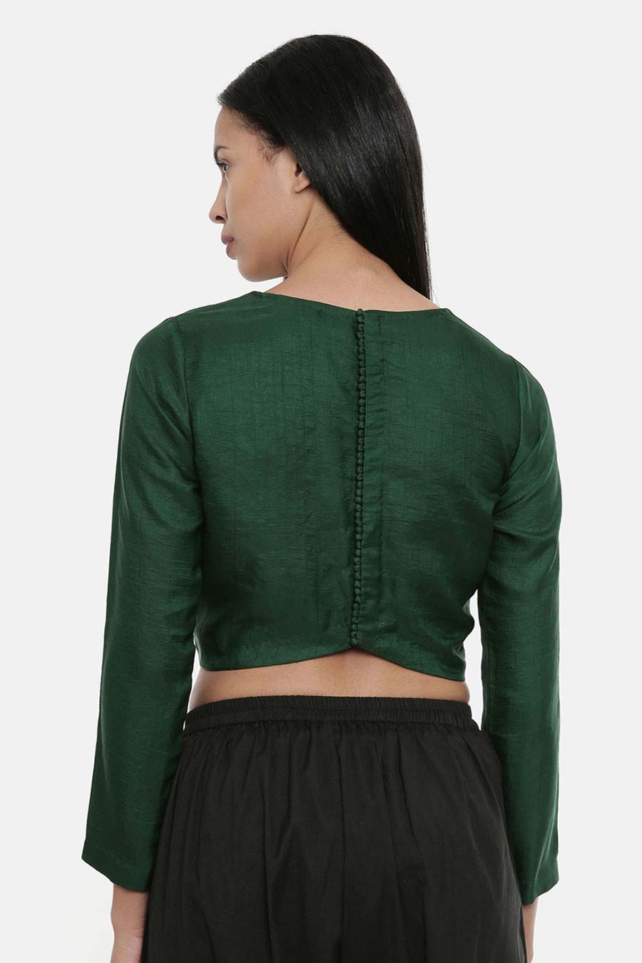 Bottle Green Long Silk Blouse