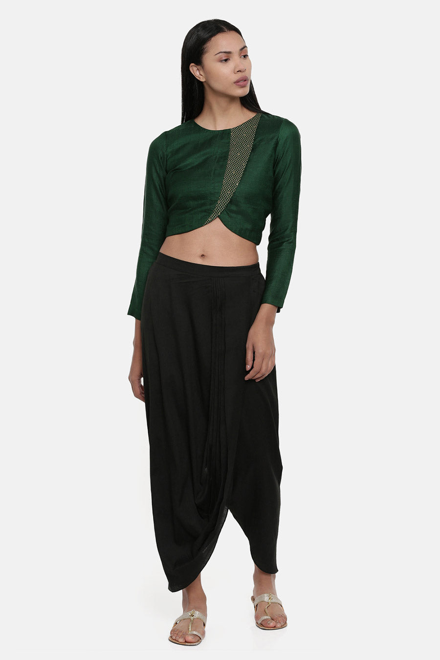Bottle Green Long Silk Blouse