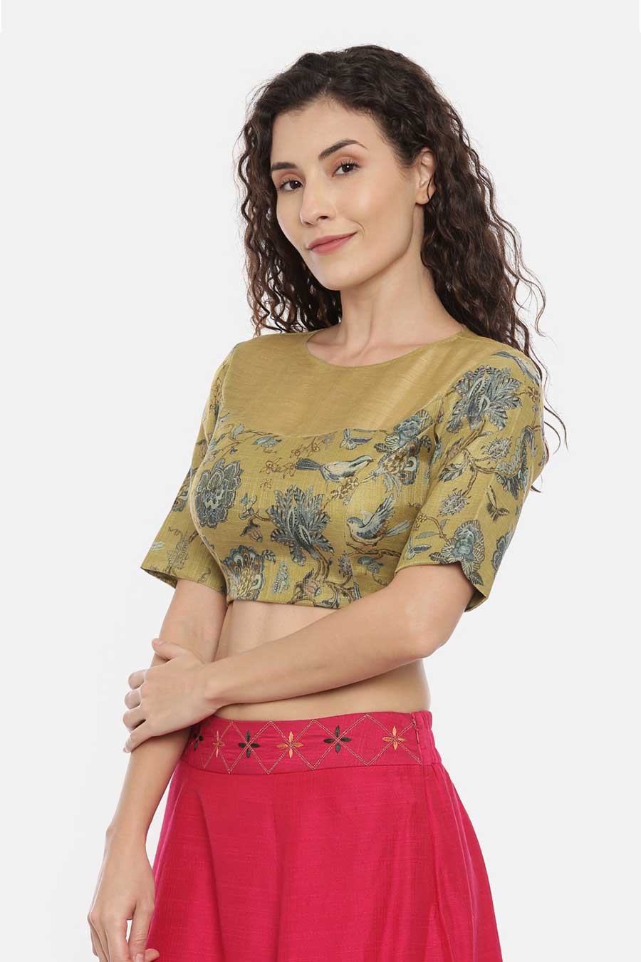 Green Chanderi Bow Tie Blouse