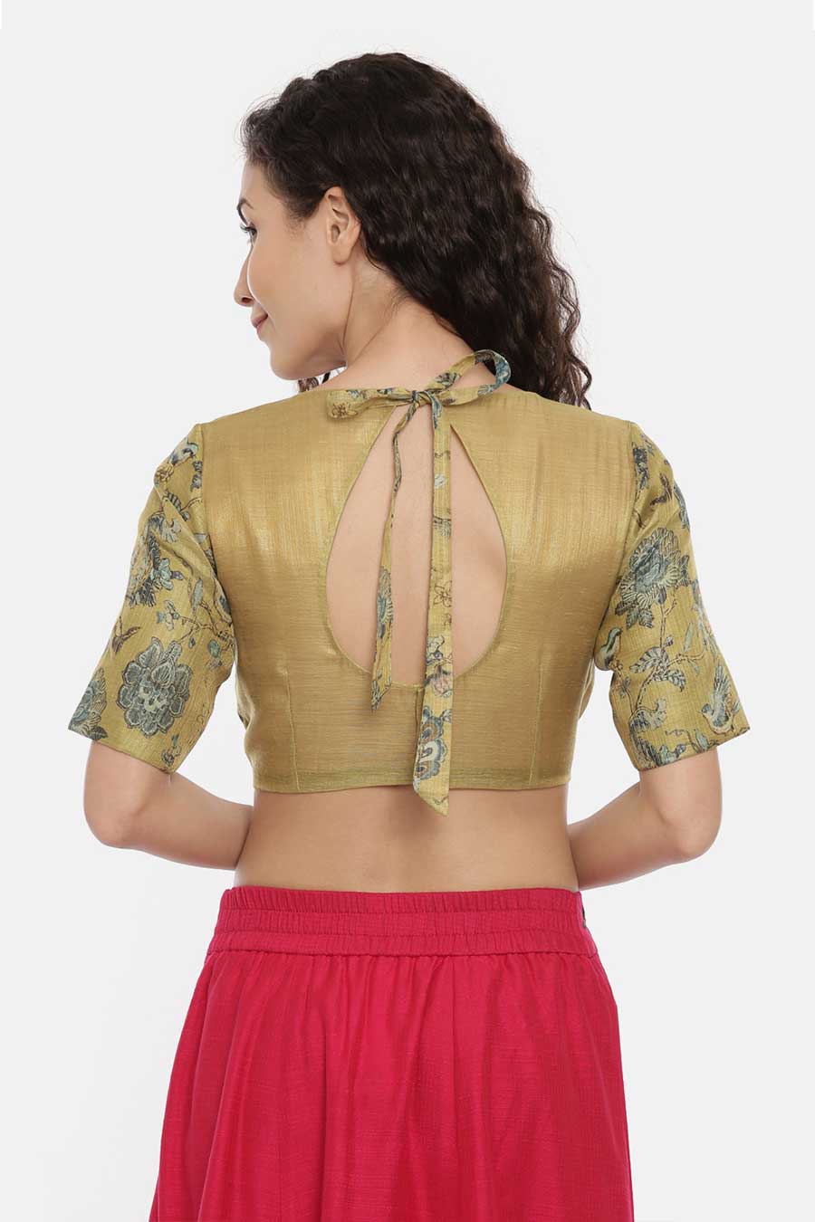 Green Chanderi Bow Tie Blouse