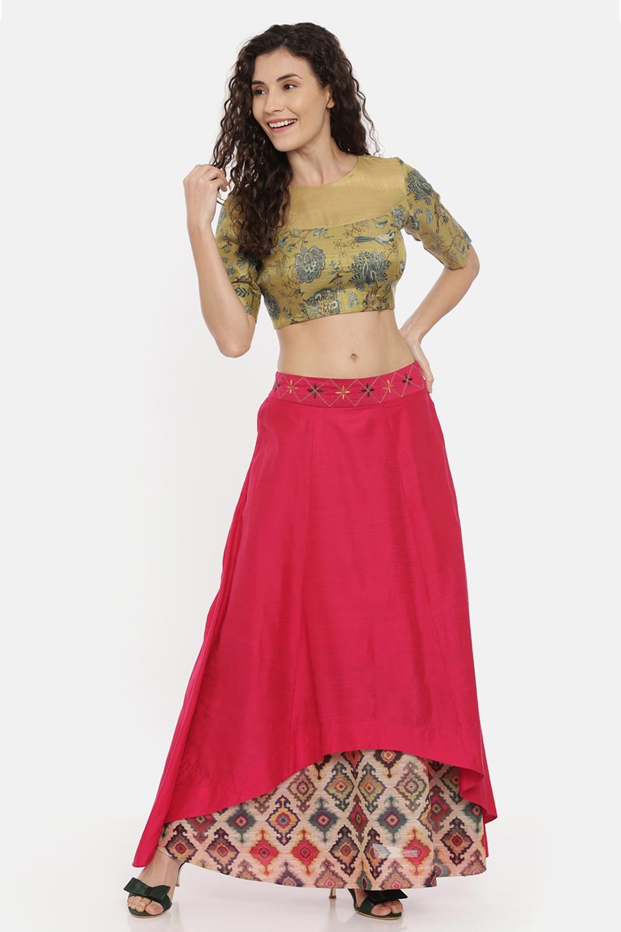 Green Chanderi Bow Tie Blouse
