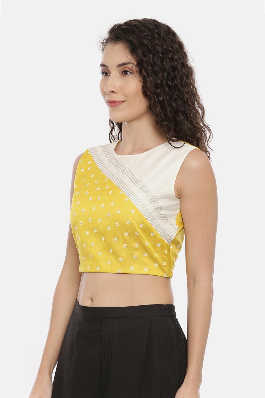 Yellow & White Crop Top Blouse