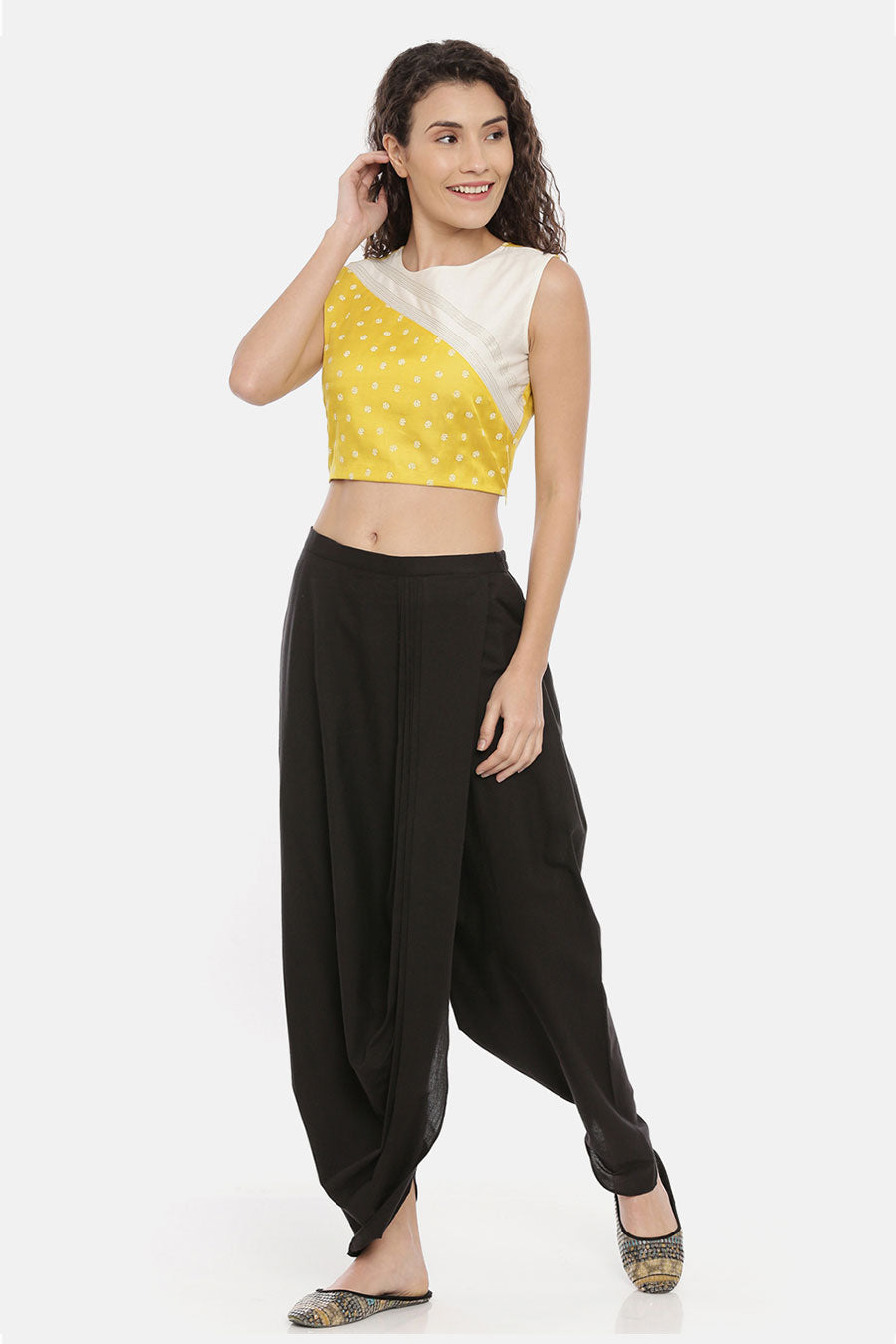 Yellow & White Crop Top Blouse