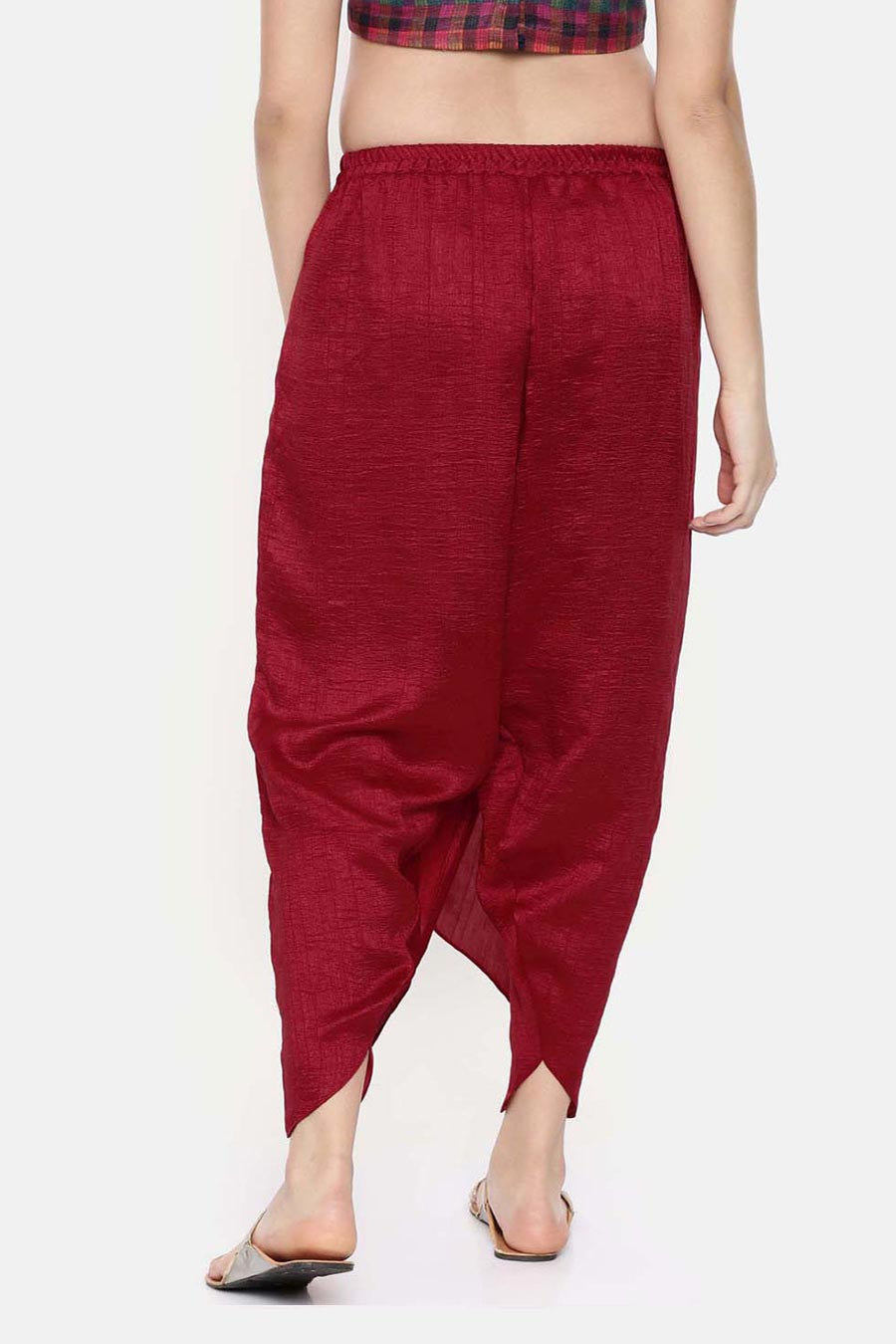 Red Crushed Silk Pleated Dhoti Pants