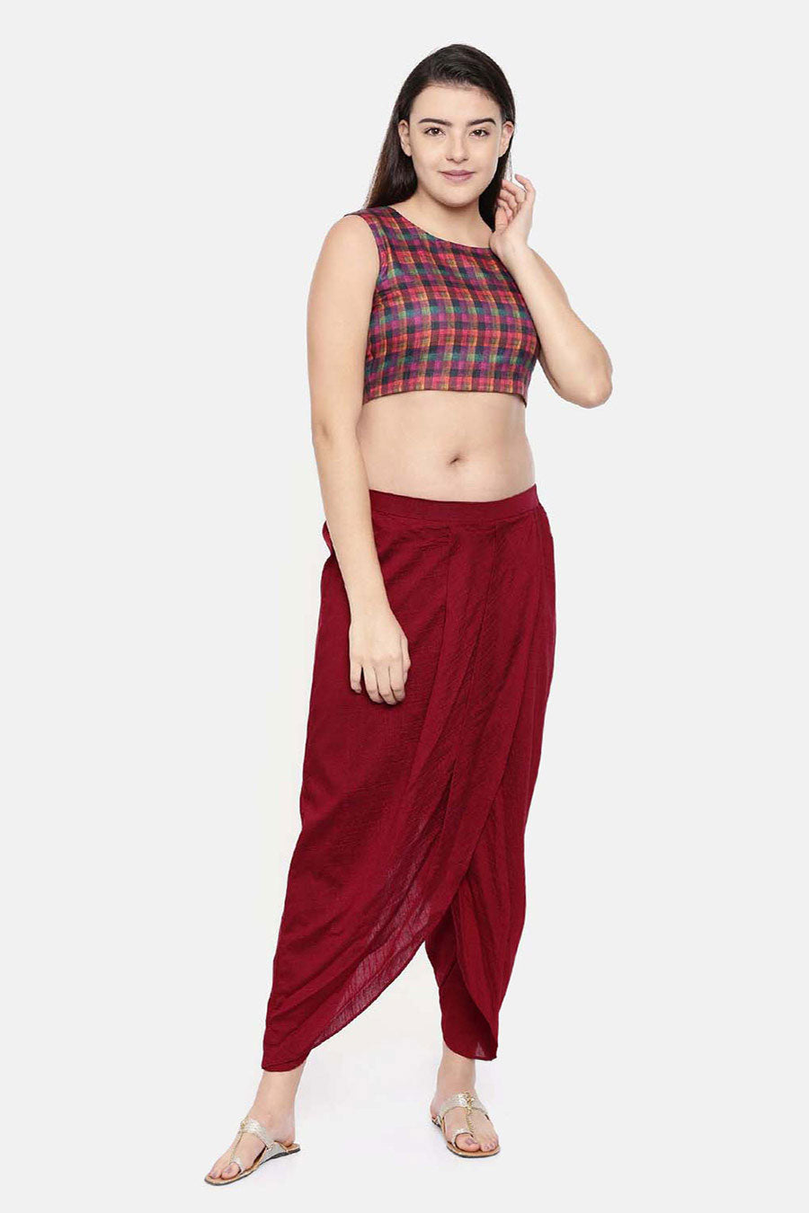 Red Silk Dhoti Style Pants
