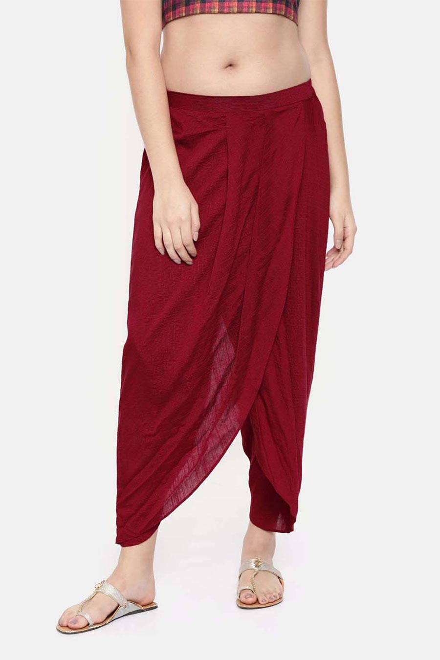 Red Silk Dhoti Style Pants