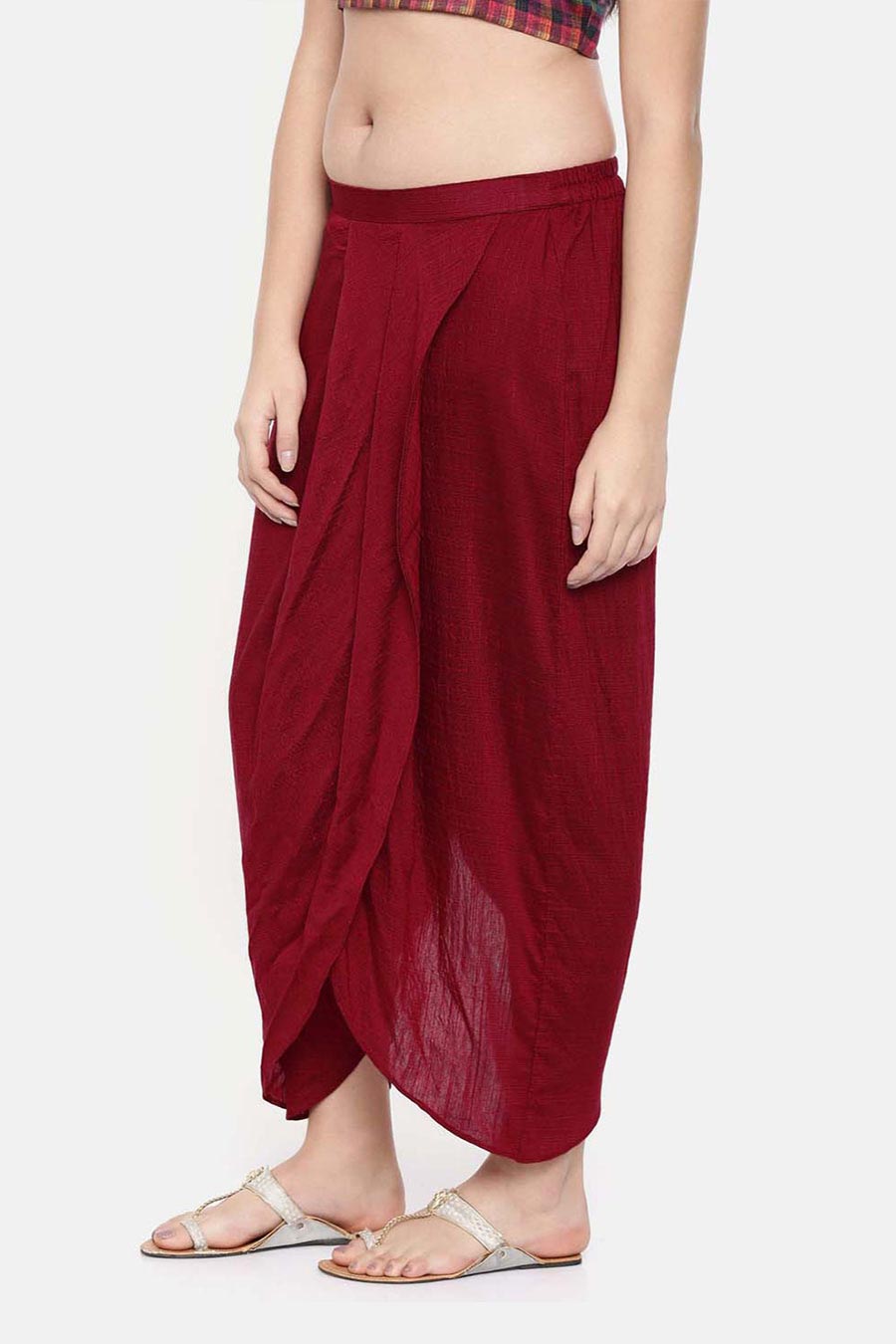 Red Silk Dhoti Style Pants