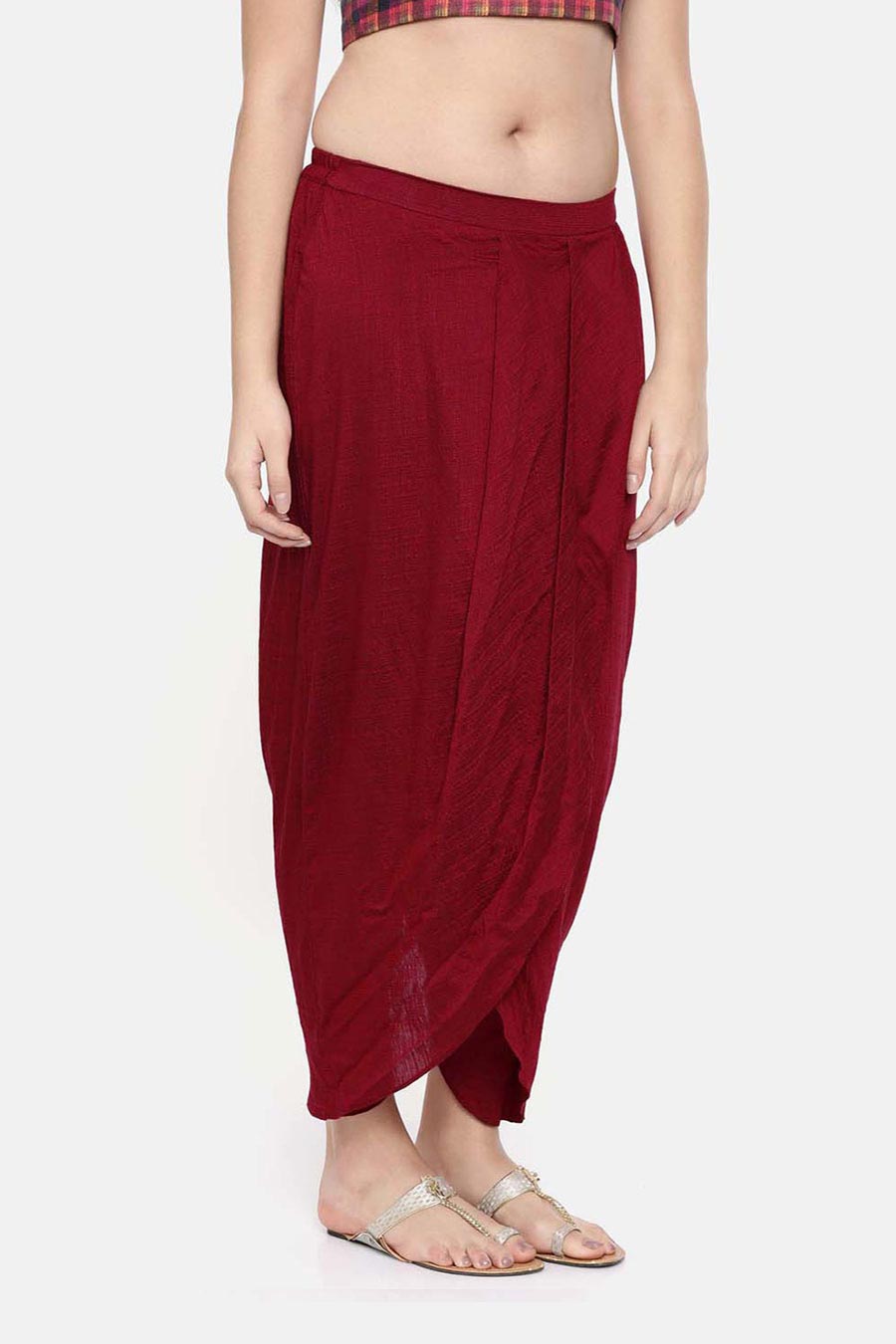 Red Silk Dhoti Style Pants