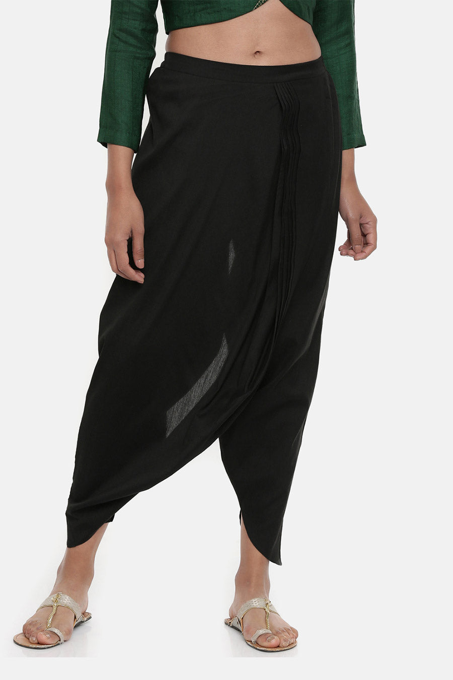 Black Cotton Silk Dhoti Pants