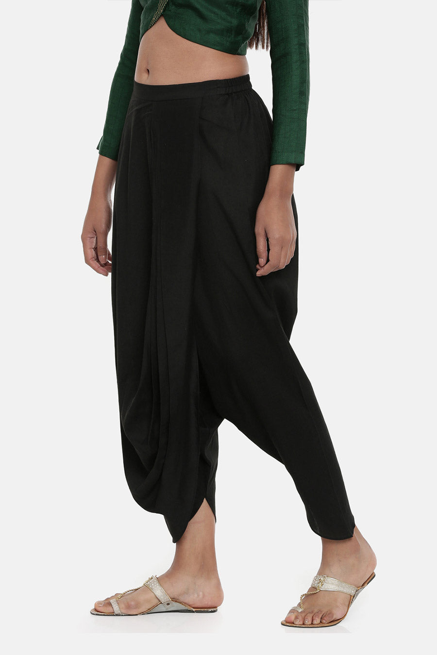 Black Cotton Silk Dhoti Pants
