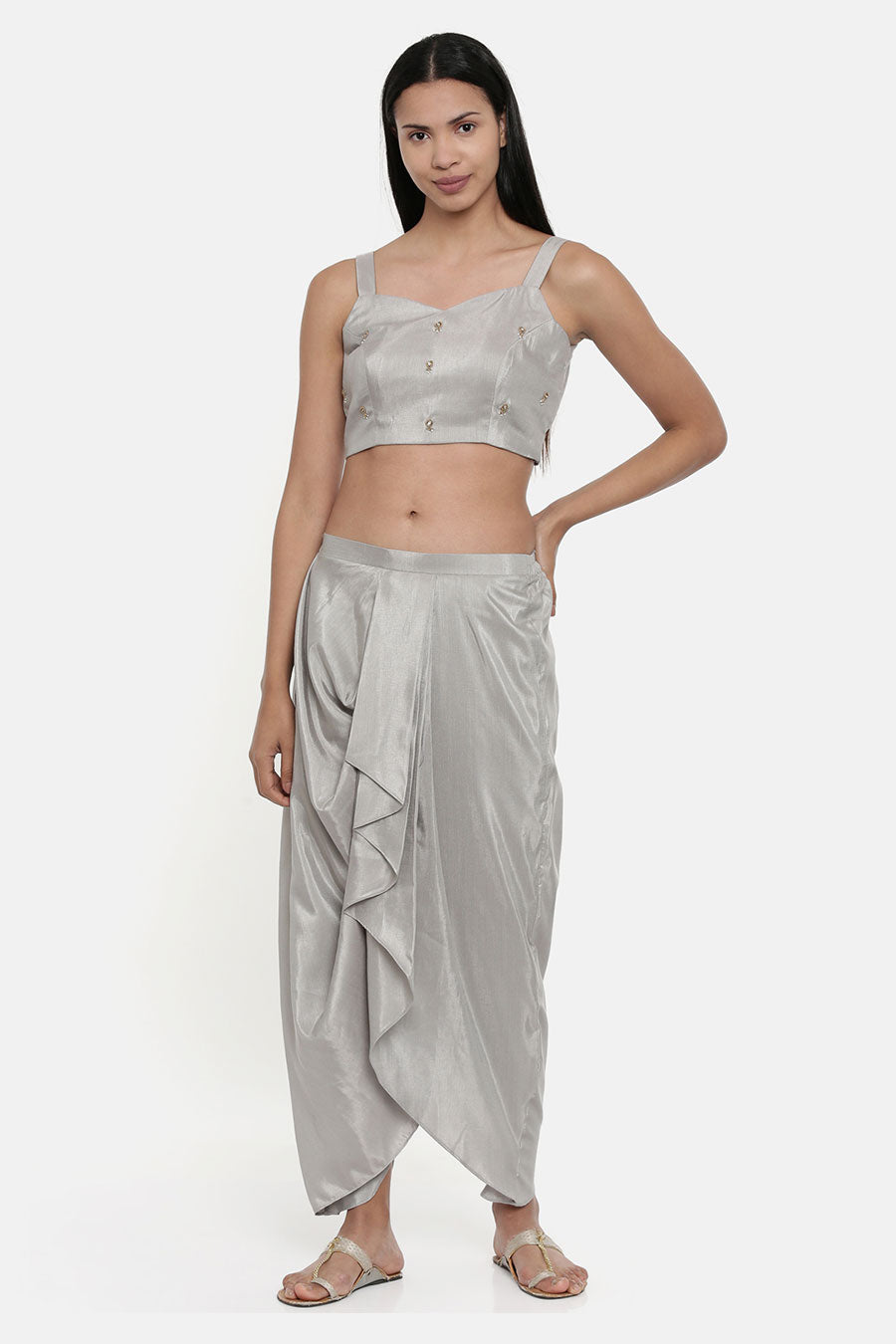Silver Grey Silk Dhoti Pants