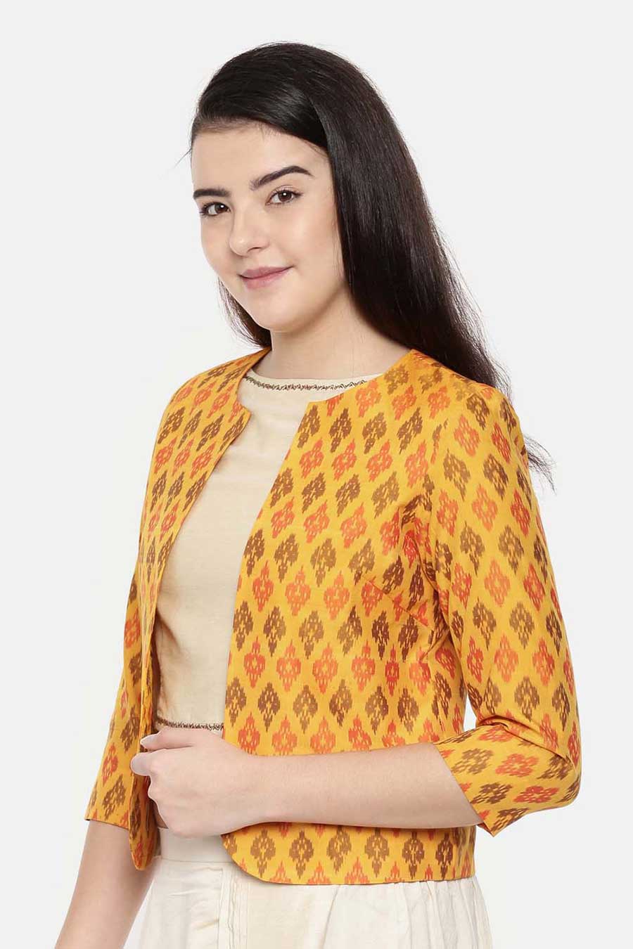 Yellow Silk Short Ikat Jacket