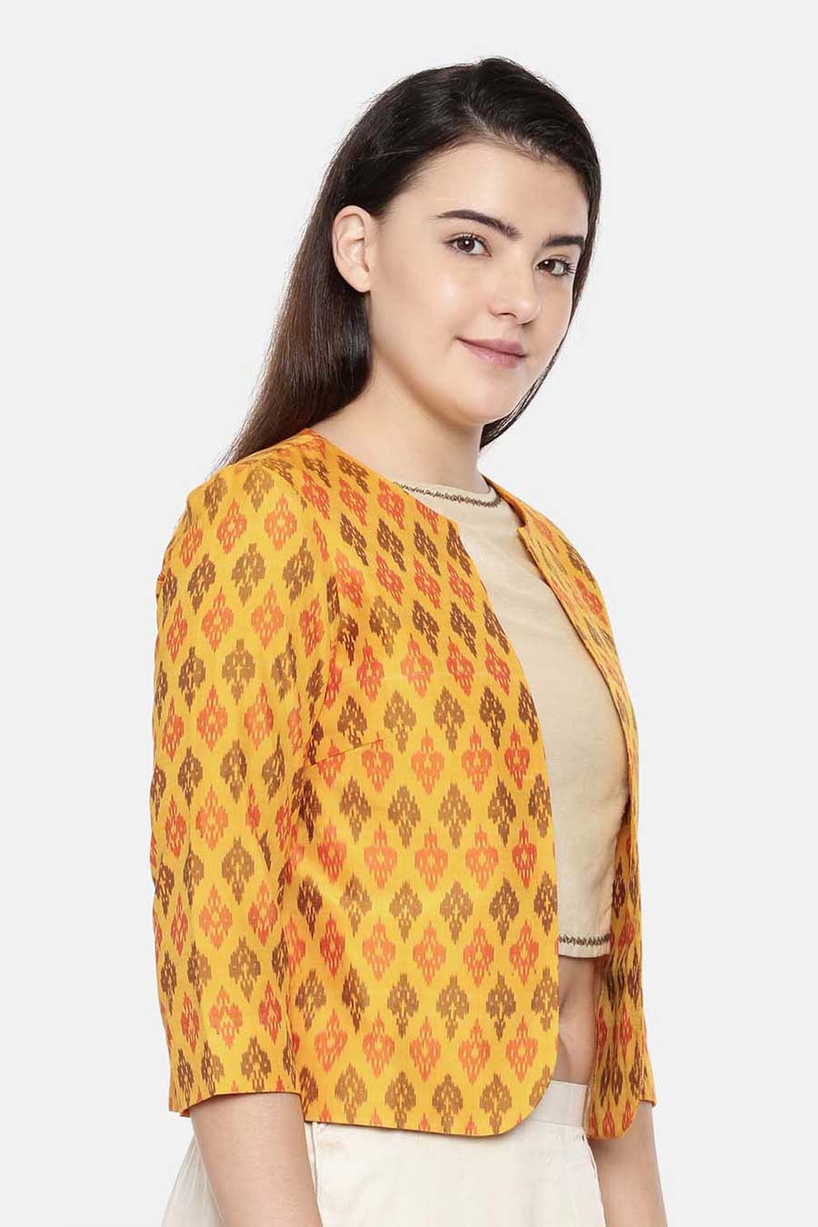 Yellow Silk Short Ikat Jacket