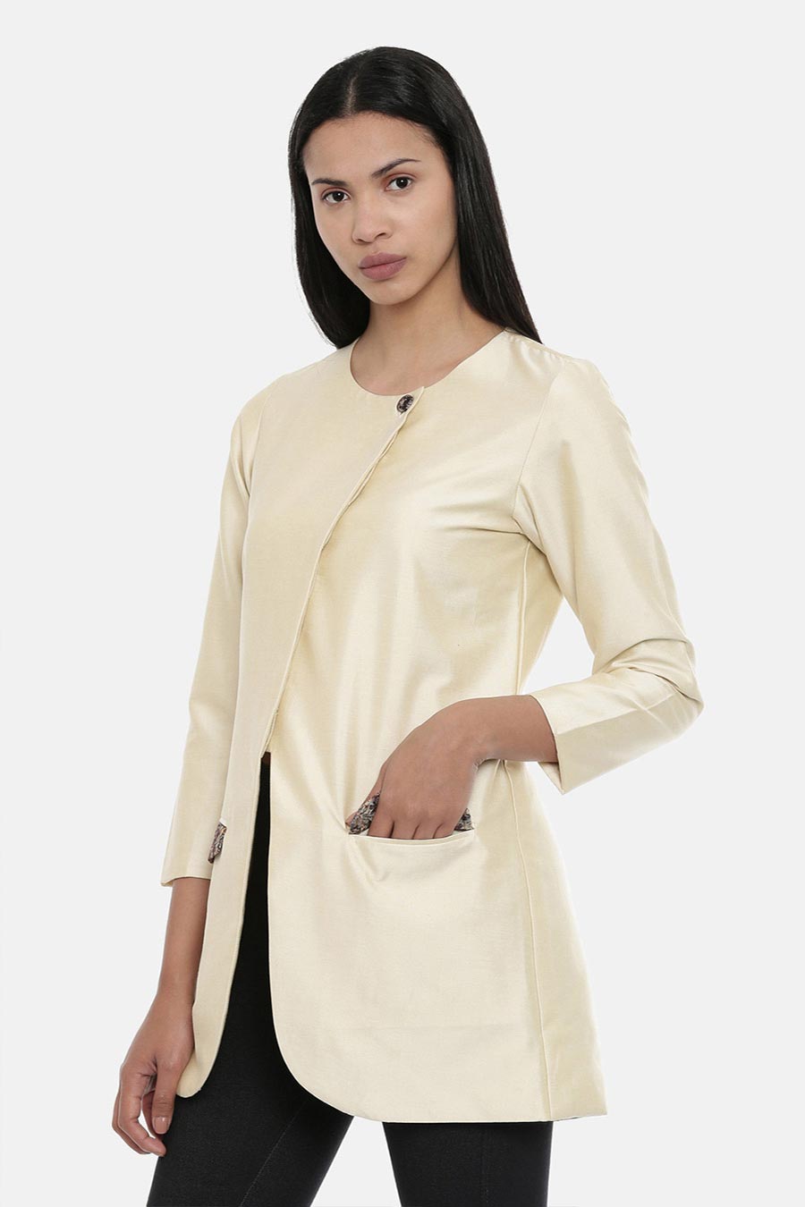 Beige Cotton Silk Jacket
