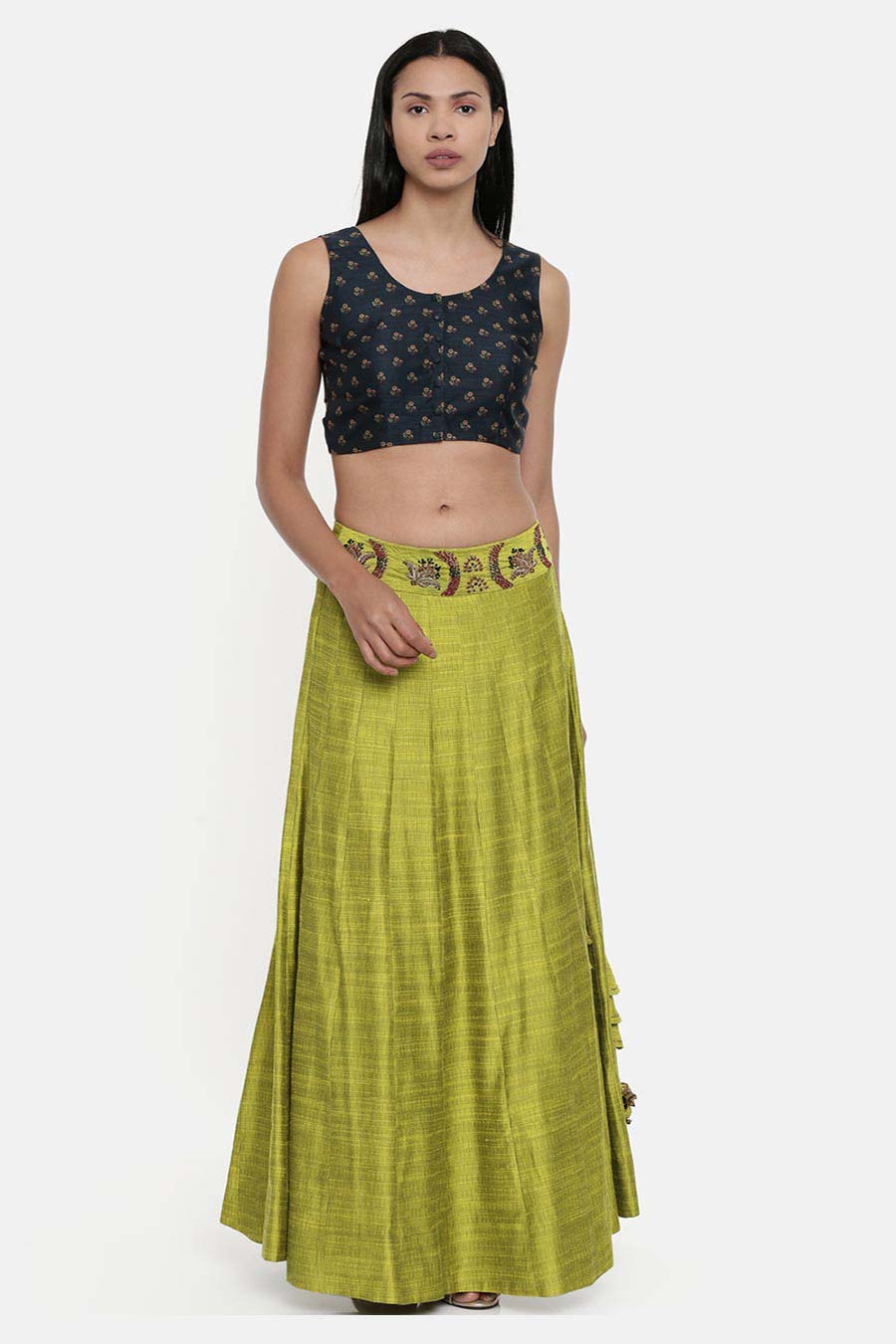 Neon Green Embroidered Lehenga Skirt
