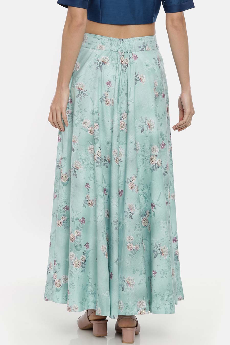 Floral Mint Linen Lehenga Skirt