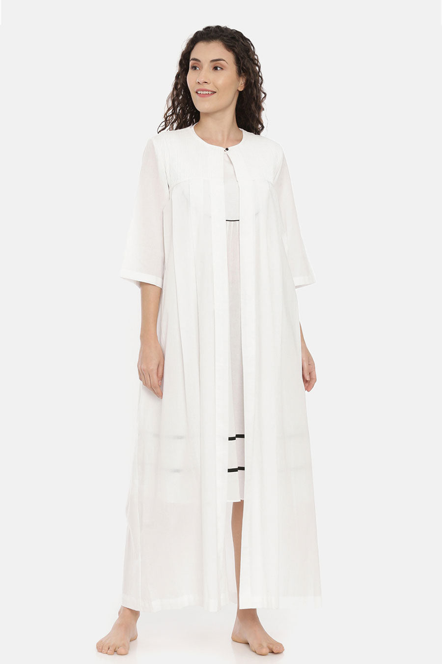 Shop White Dress & Overlay Nightwear Set by ASMI BY MAYANK MODI at ...