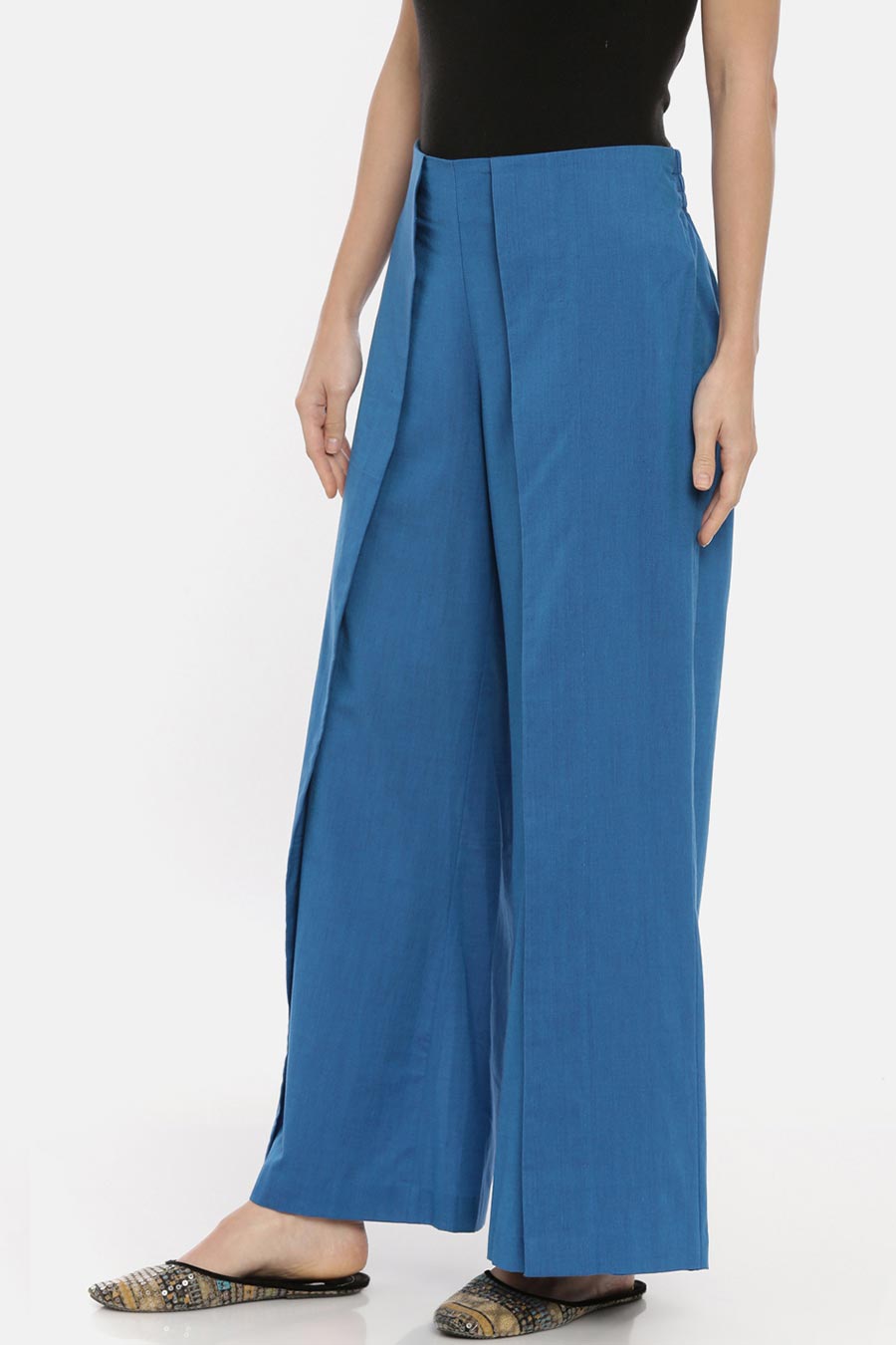 Blue Side Flap Palazzo Pant
