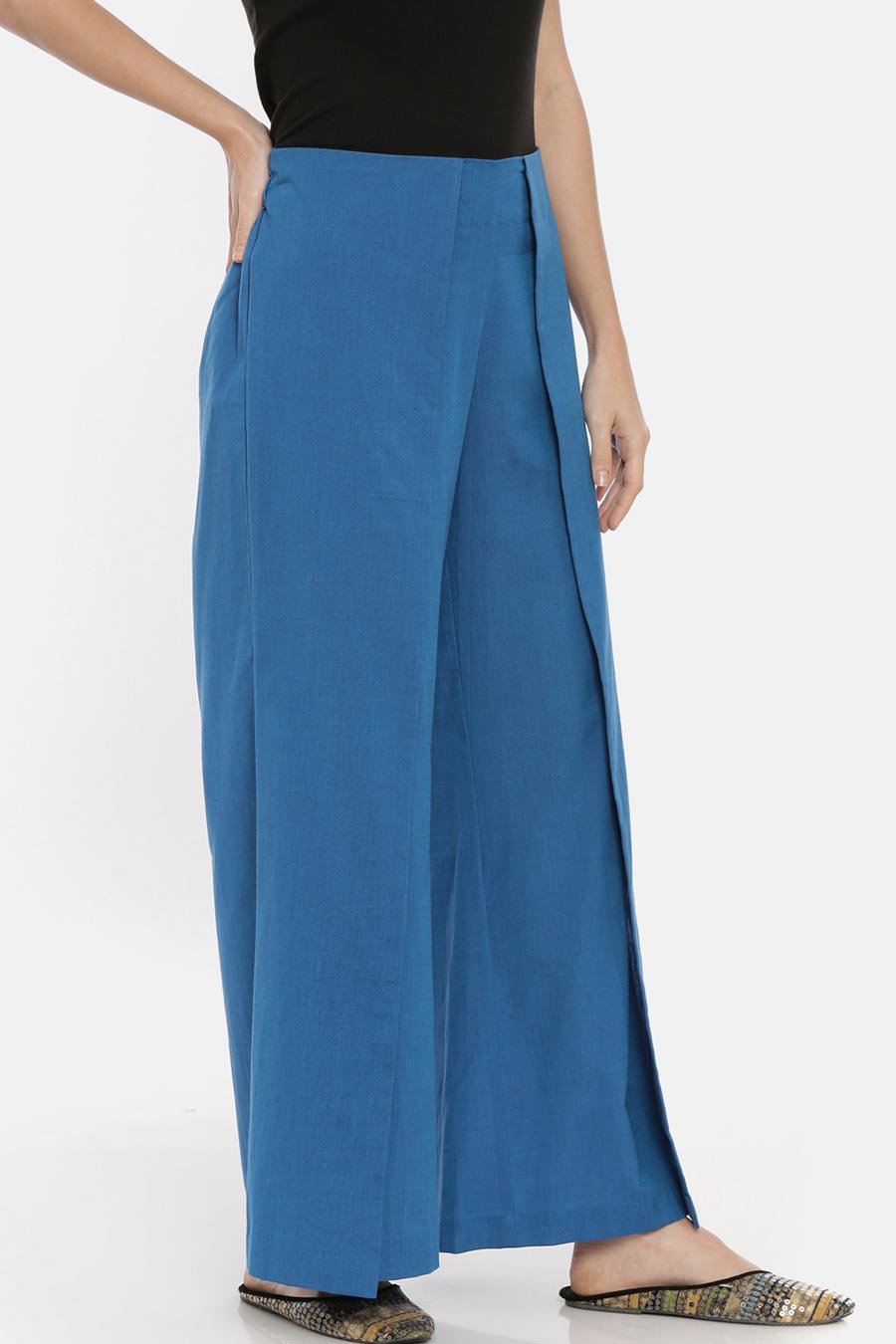 Blue Side Flap Palazzo Pant
