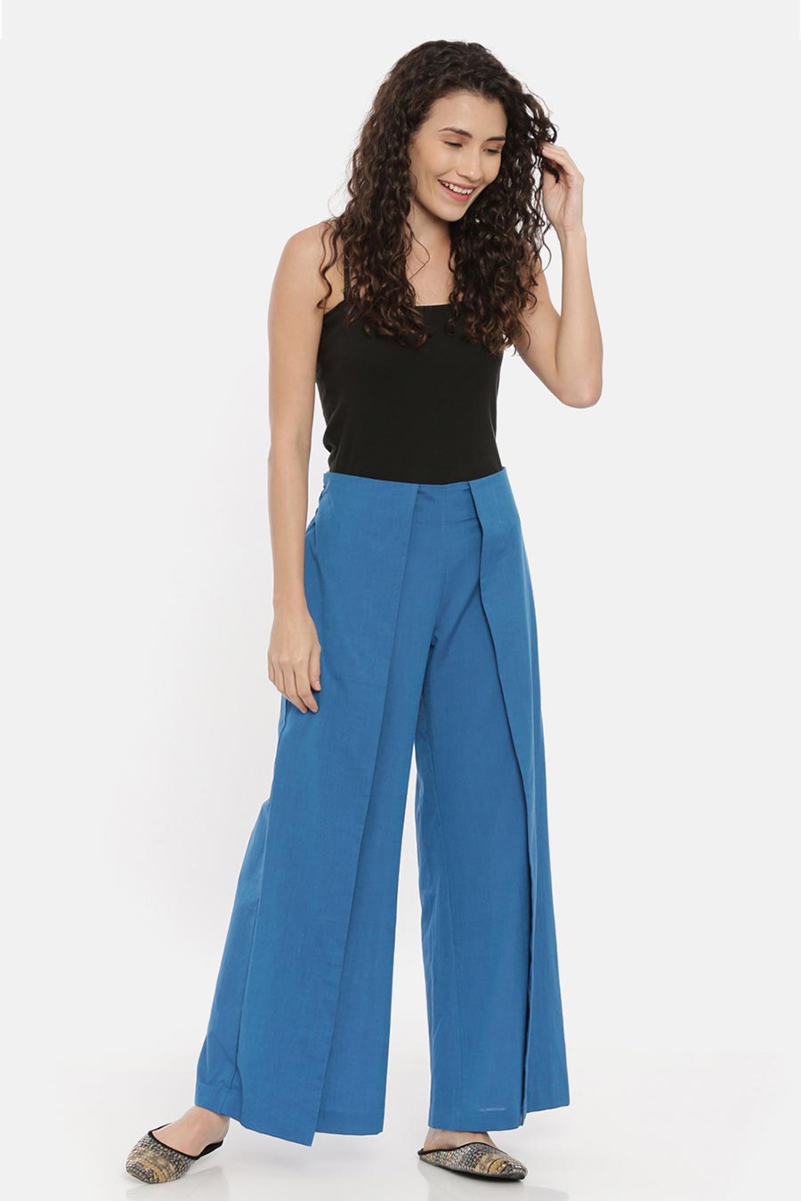 Blue Side Flap Palazzo Pant