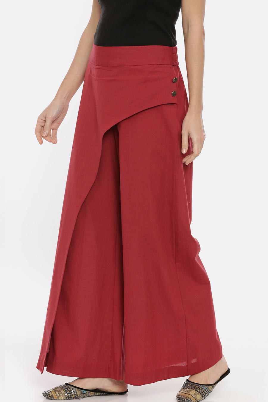 Red Wrap Flap Palazzo Pant