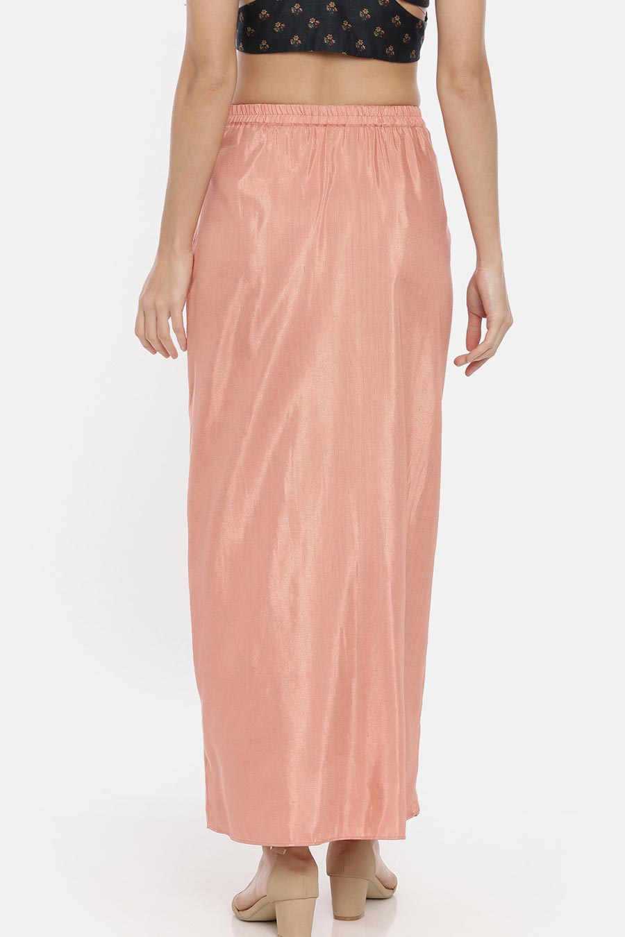 Peach Silk Linen Pleated Drape Skirt