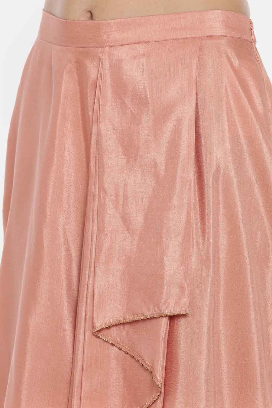 Peach Silk Linen Pleated Drape Skirt