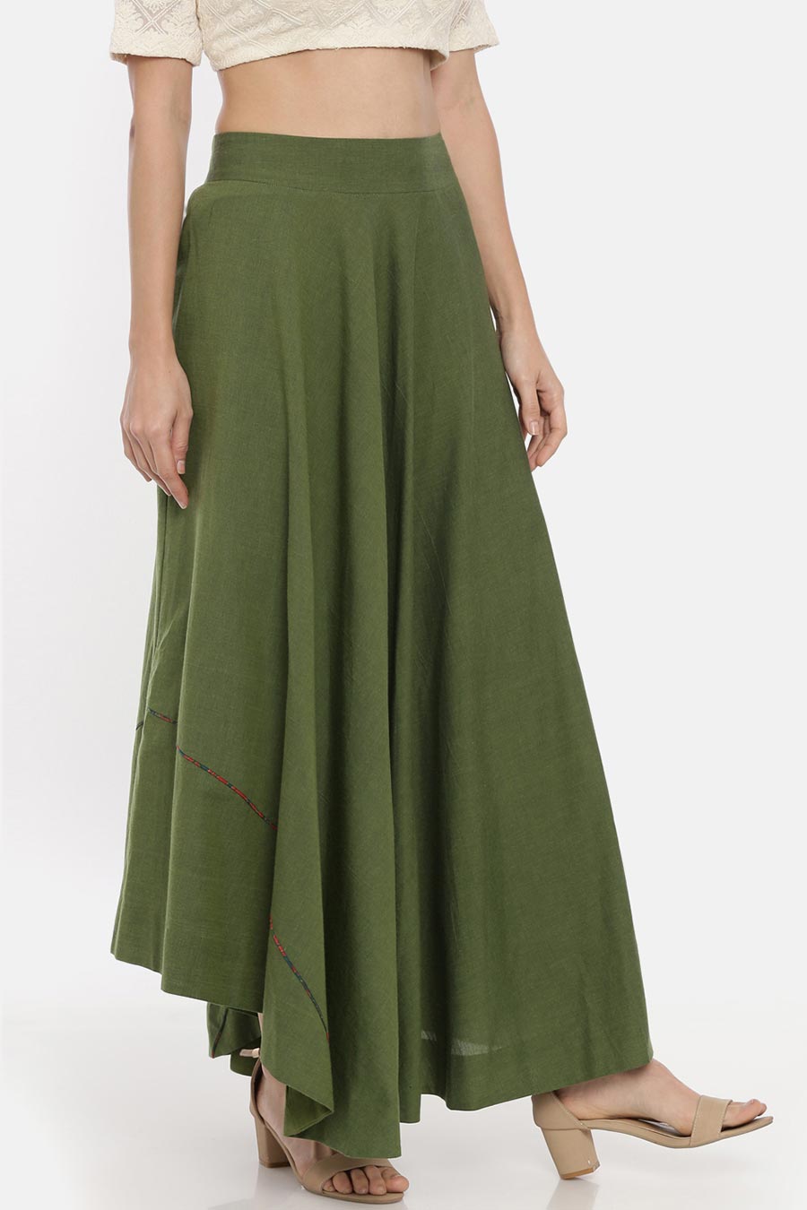 Green Cotton Asymmetrical Skirt