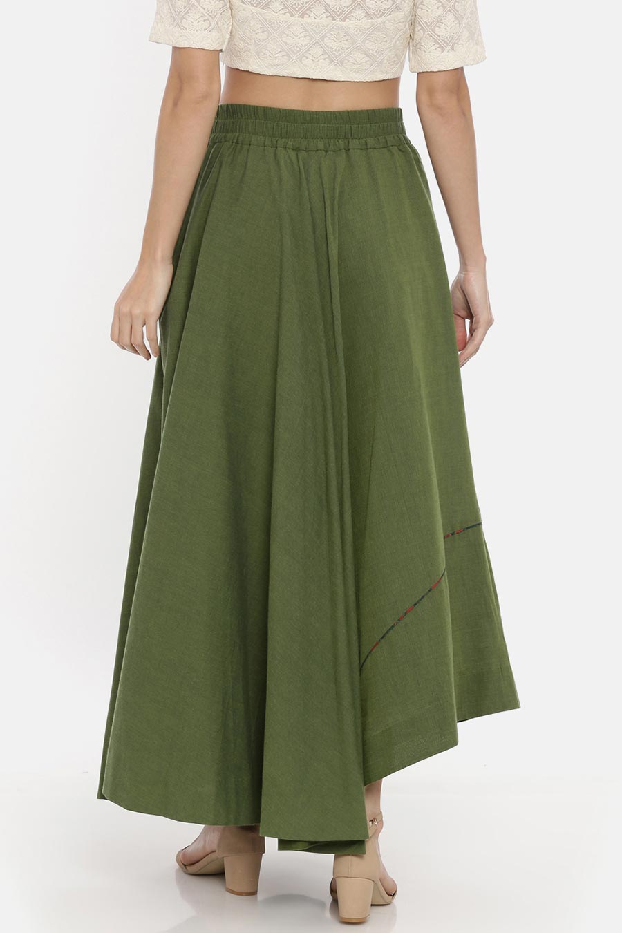 Green Cotton Asymmetrical Skirt
