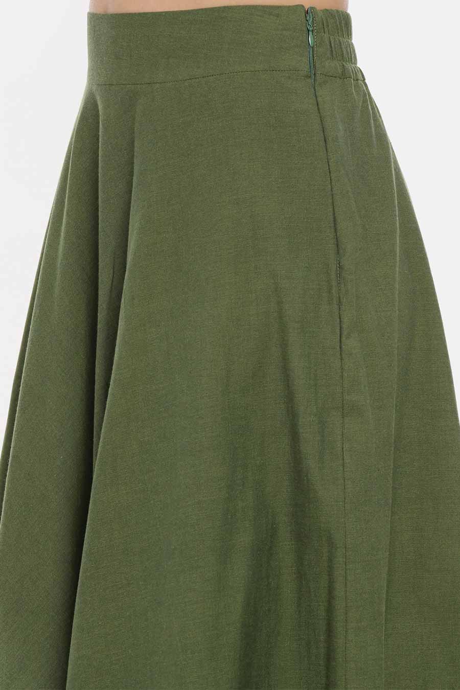 Green Cotton Asymmetrical Skirt
