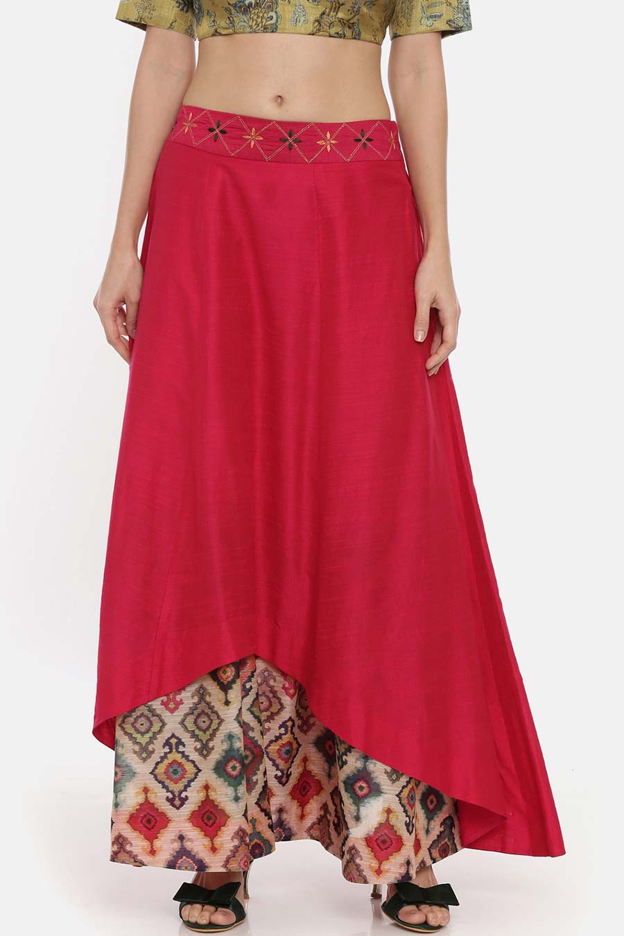 Pink Chanderi Silk Embroidered Skirt