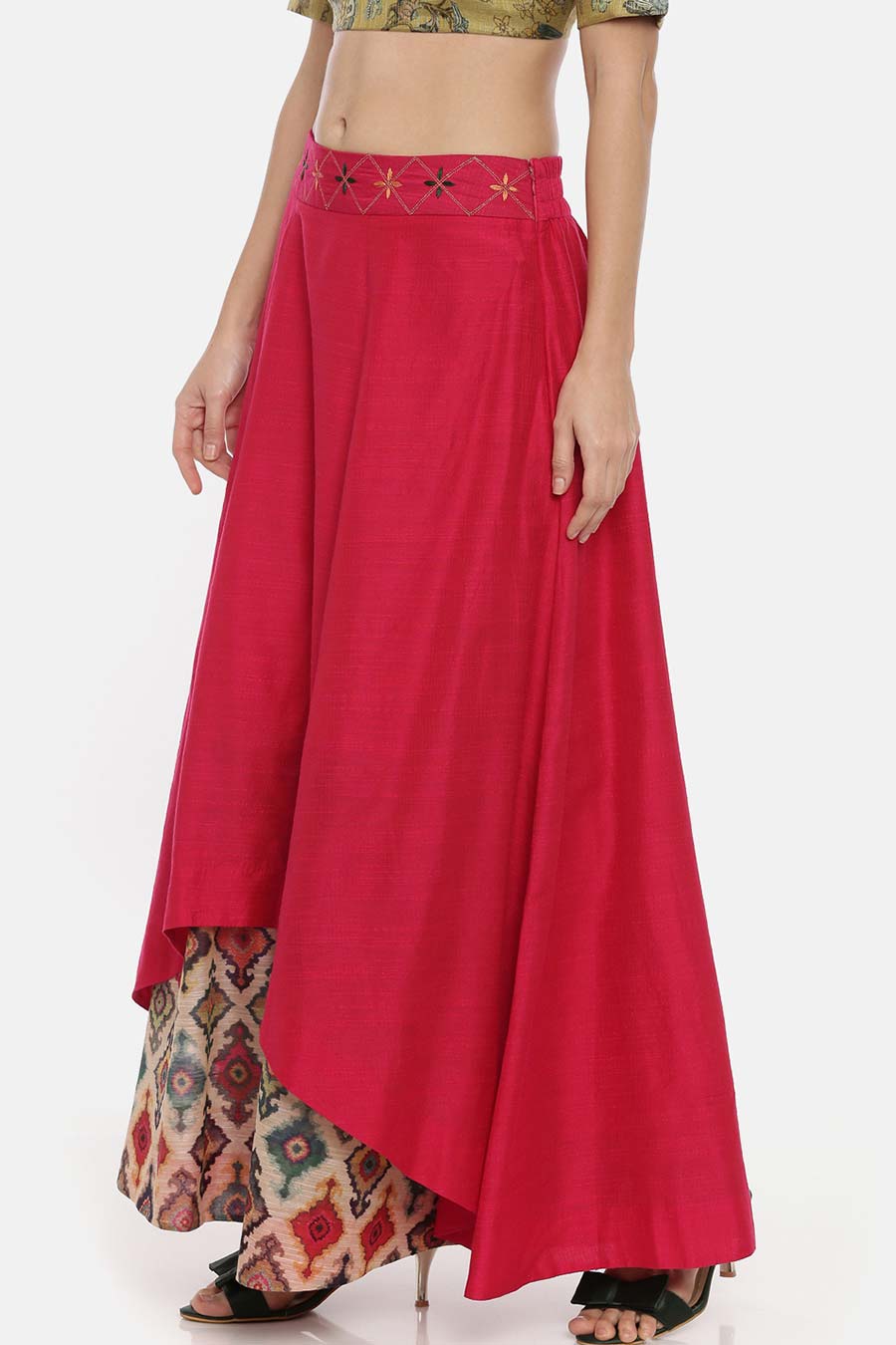 Pink Chanderi Silk Embroidered Skirt